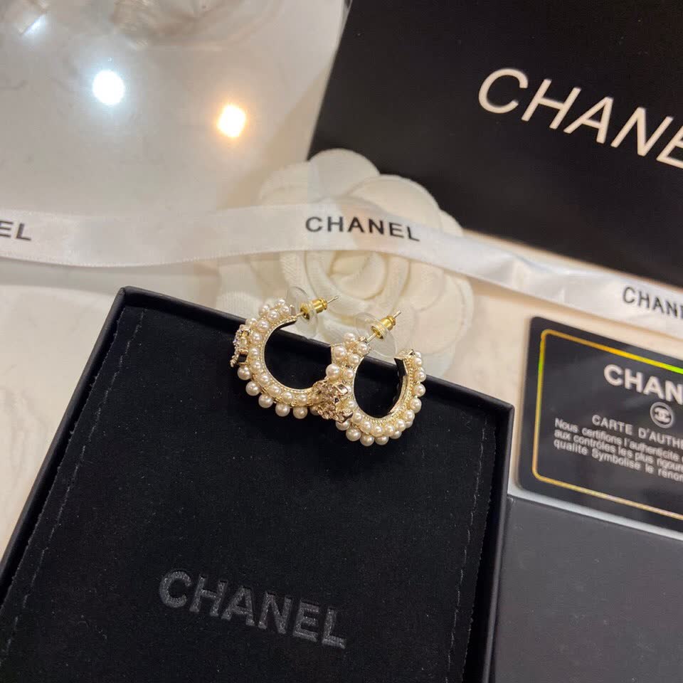 Chanel Pearl Hoop Earrings