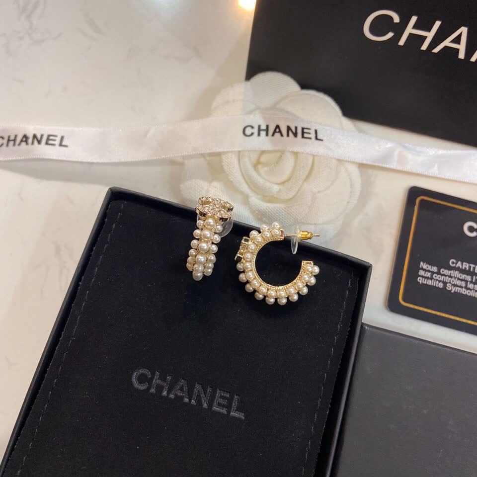 Chanel Pearl Hoop Earrings