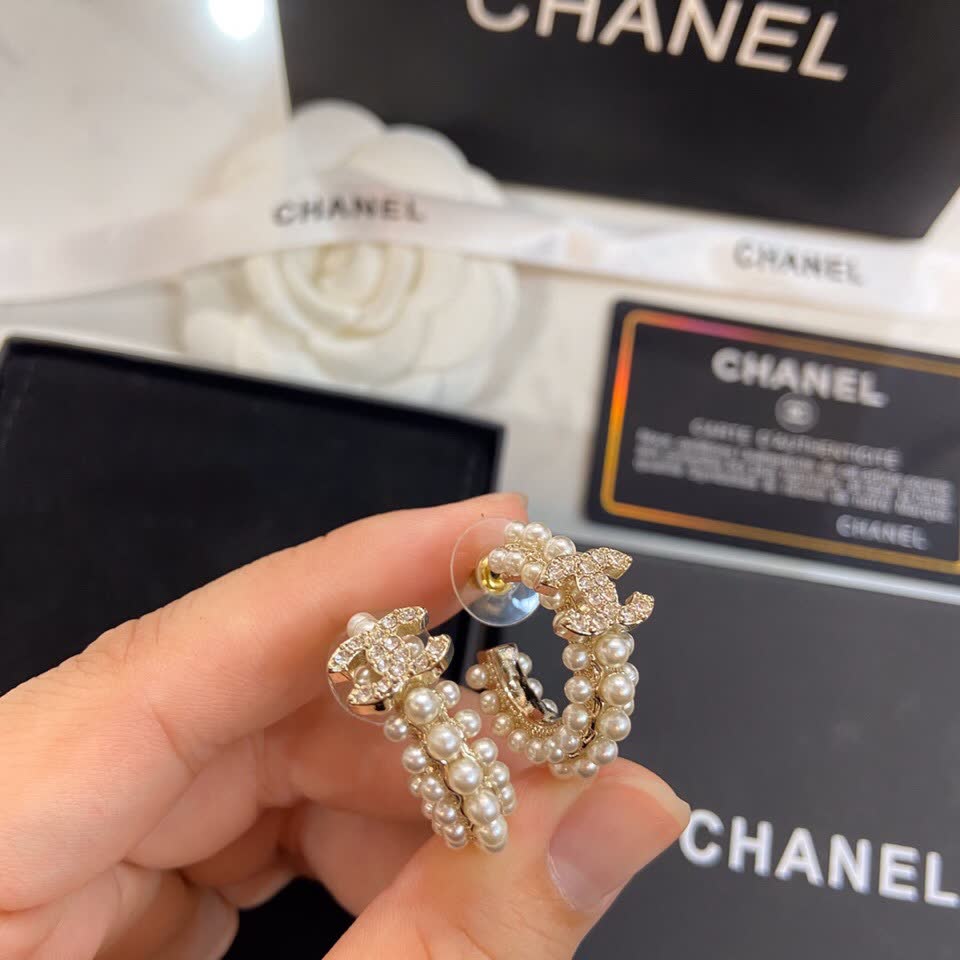 Chanel Pearl Hoop Earrings