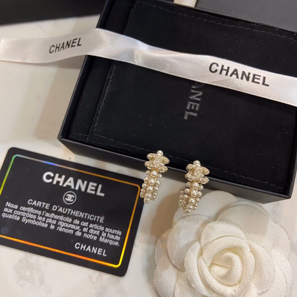 Chanel Pearl Hoop Earrings