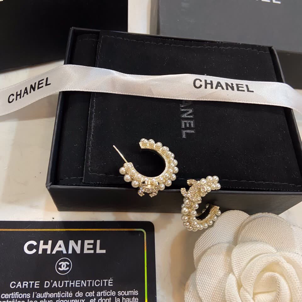 Chanel Pearl Hoop Earrings