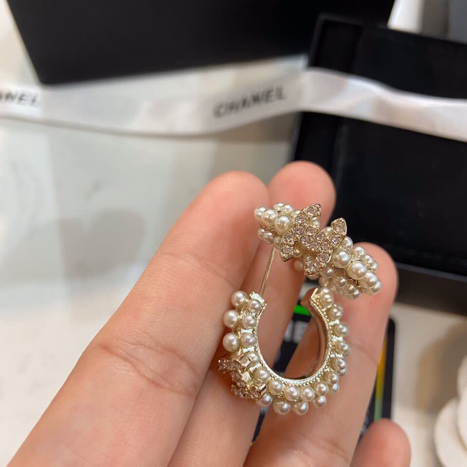 Chanel Pearl Hoop Earrings
