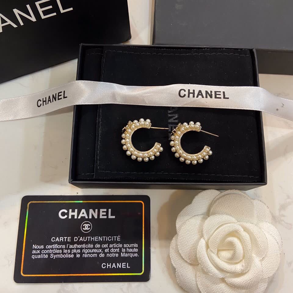 Chanel Pearl Hoop Earrings