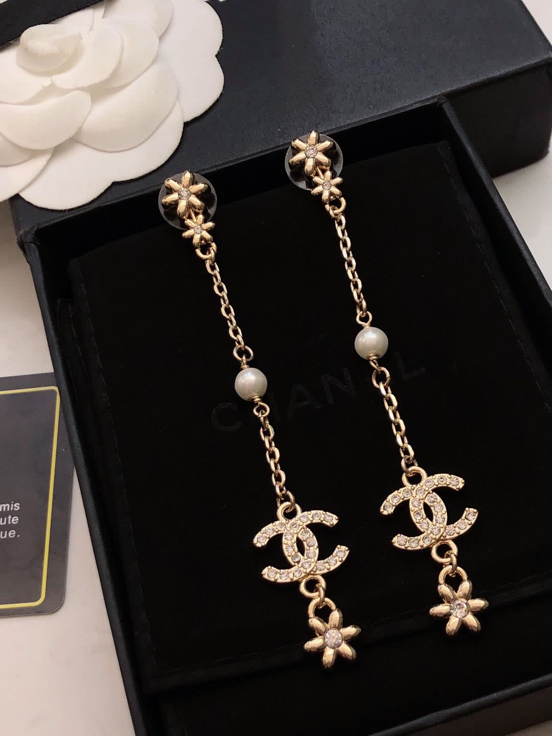 Chanel CC Logo Pearl Earrings