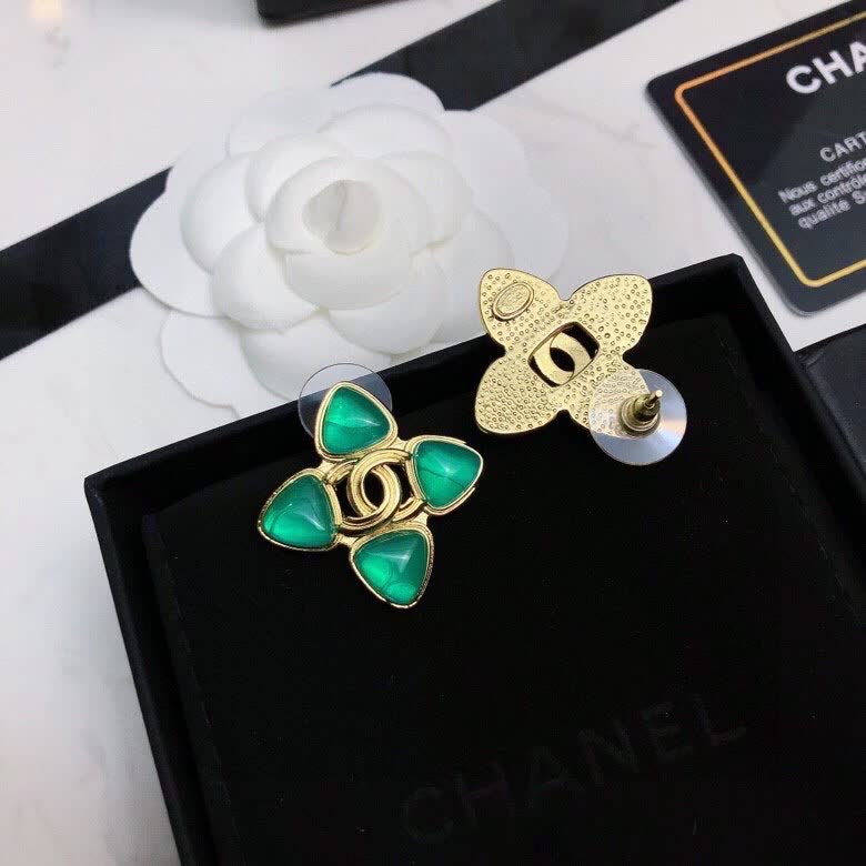 Chanel Green Stone Earrings