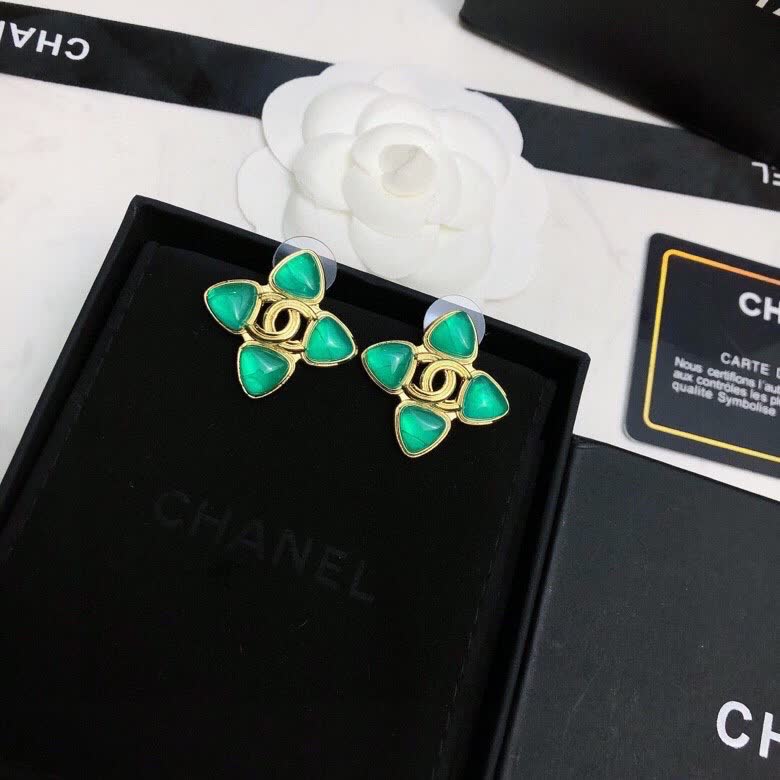 Chanel Green Stone Earrings