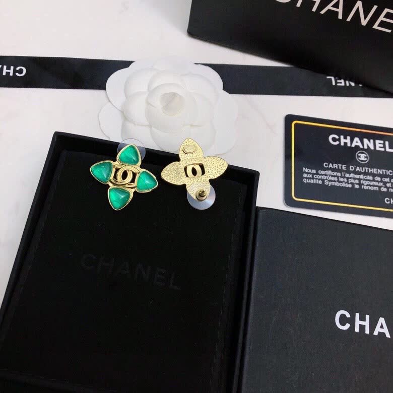 Chanel Green Stone Earrings