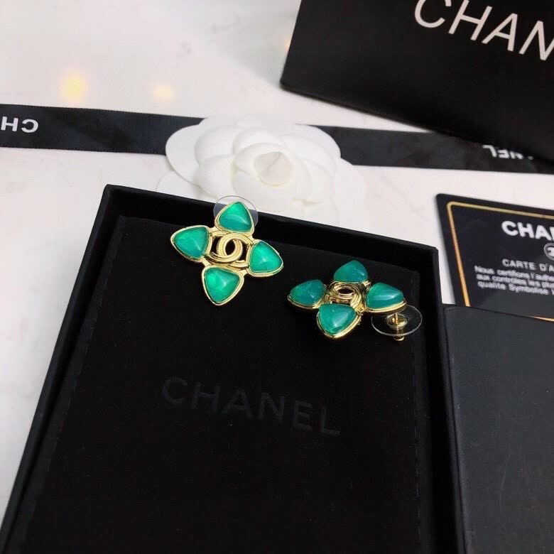 Chanel Green Stone Earrings