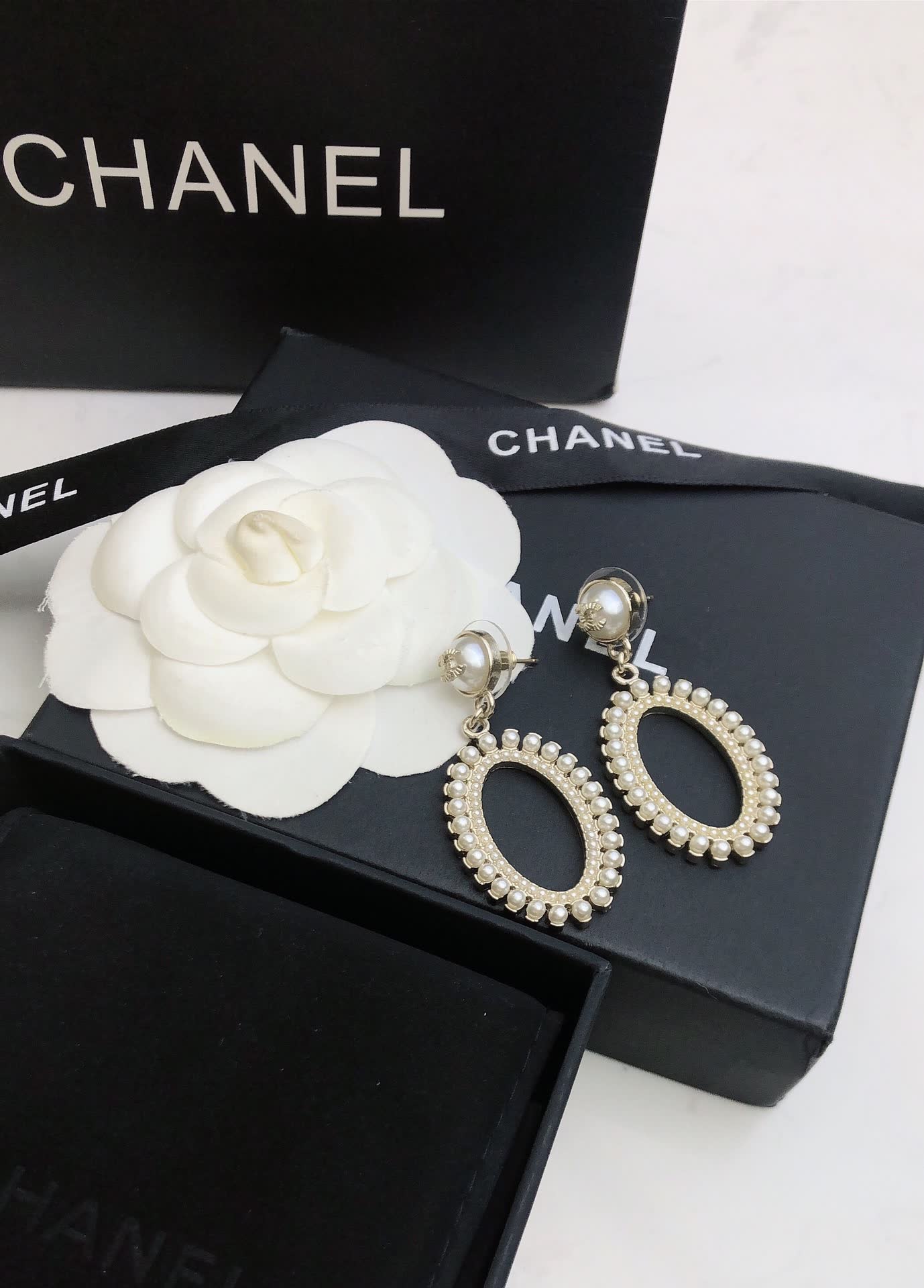 Chanel Pearl and Crystal Hoop Earrings Chanel Pearl and Crystal Hoop Earrings