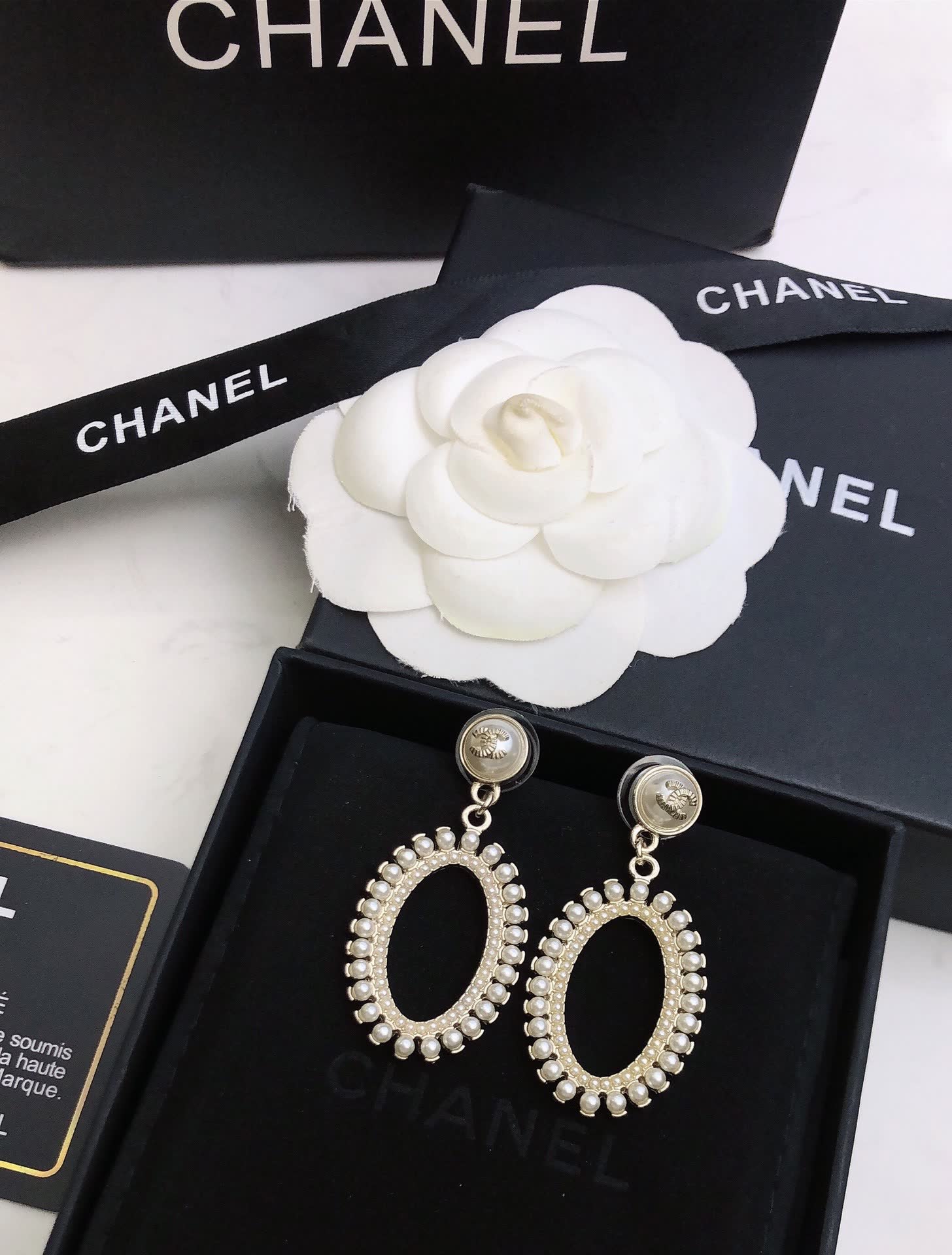 Chanel Pearl and Crystal Hoop Earrings
