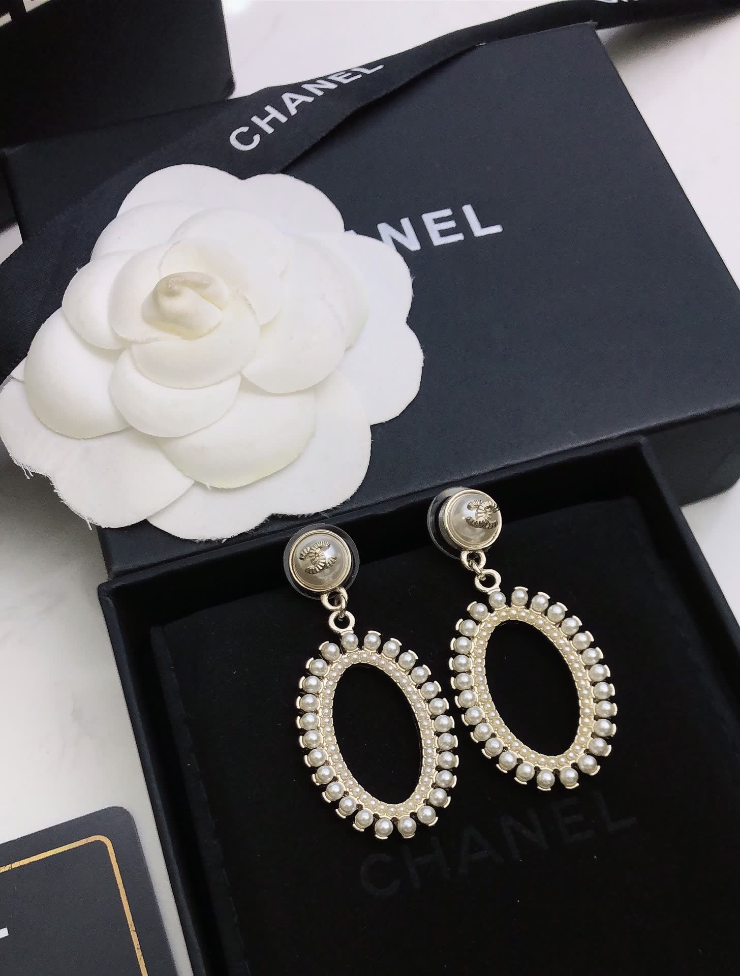 Chanel Pearl and Crystal Hoop Earrings