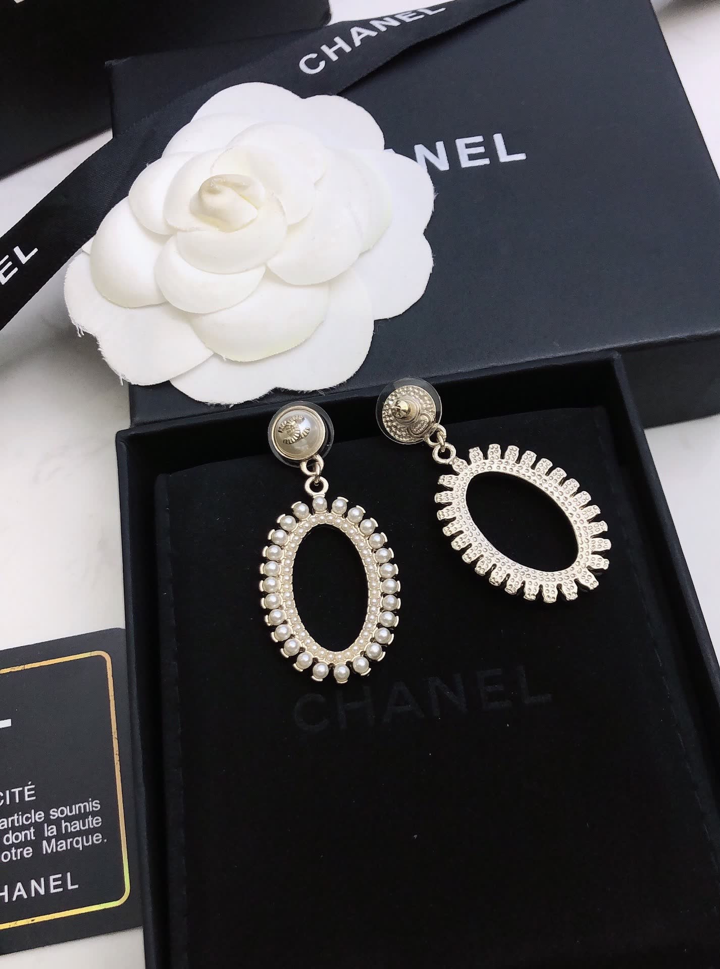Chanel Pearl and Crystal Hoop Earrings