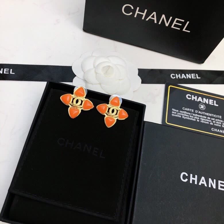 Chanel Orange Camellia Earrings Chanel Orange Camellia Earrings