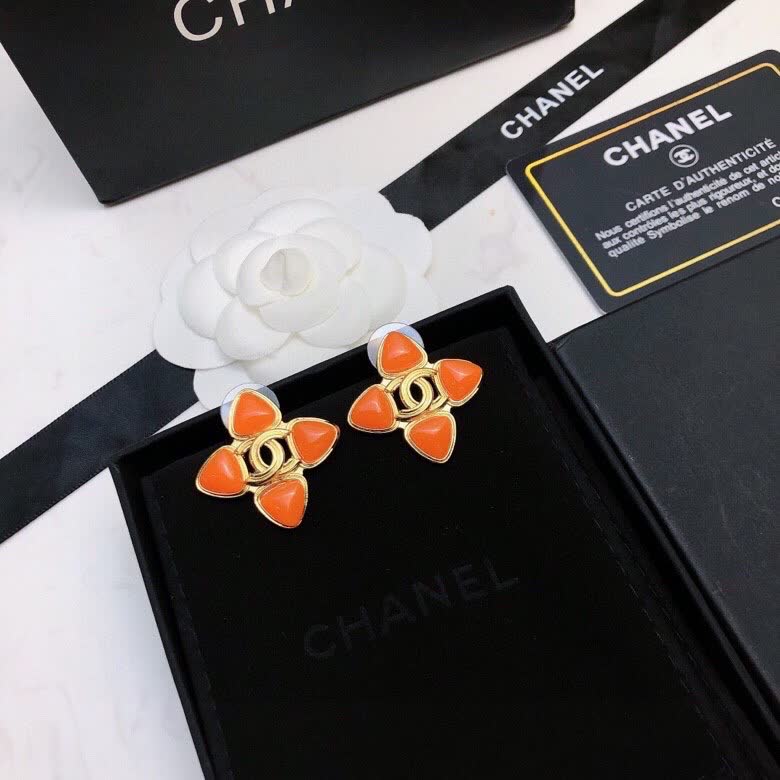 Chanel Orange Camellia Earrings