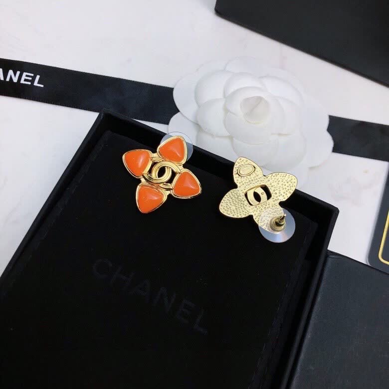 Chanel Orange Camellia Earrings