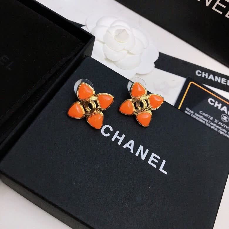 Chanel Orange Camellia Earrings