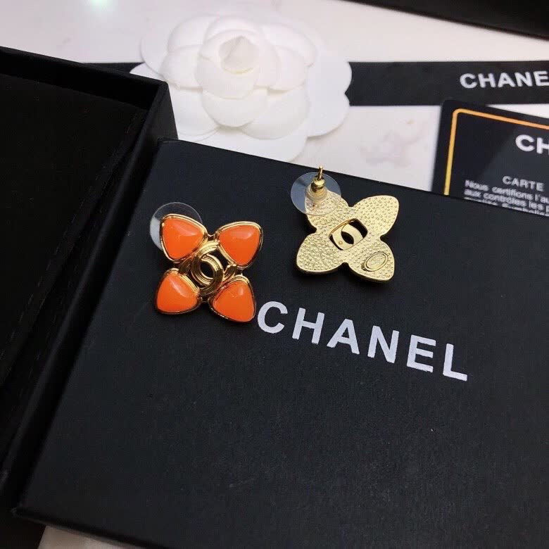 Chanel Orange Camellia Earrings