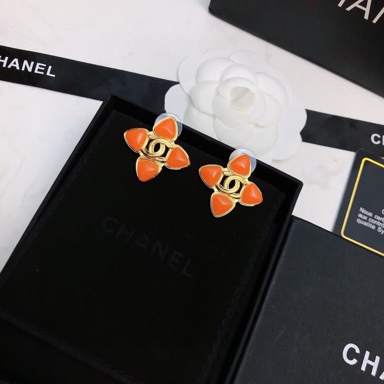 Chanel Orange Camellia Earrings