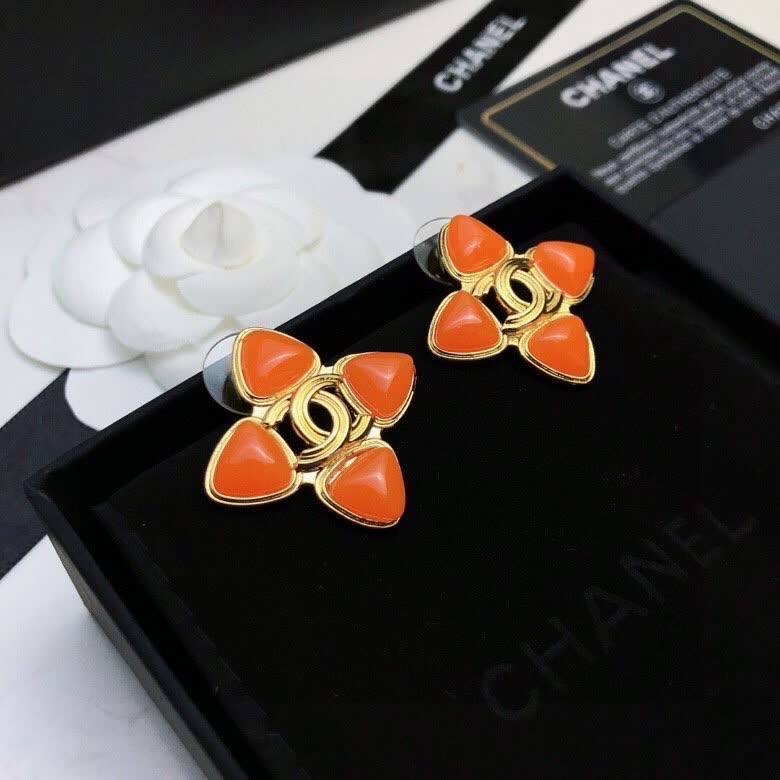 Chanel Orange Camellia Earrings