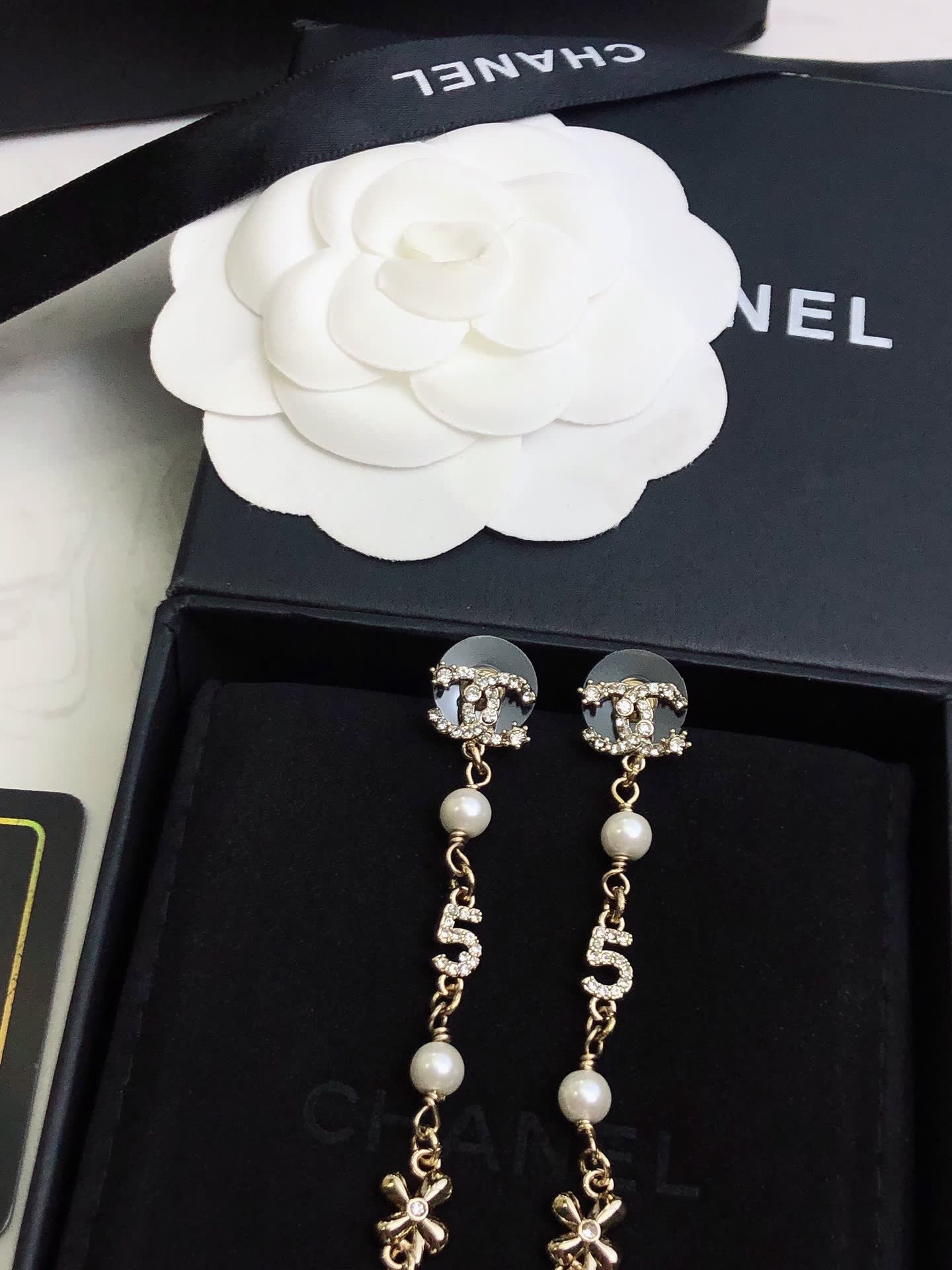 Chanel CC Logo Pearl Drop Earrings