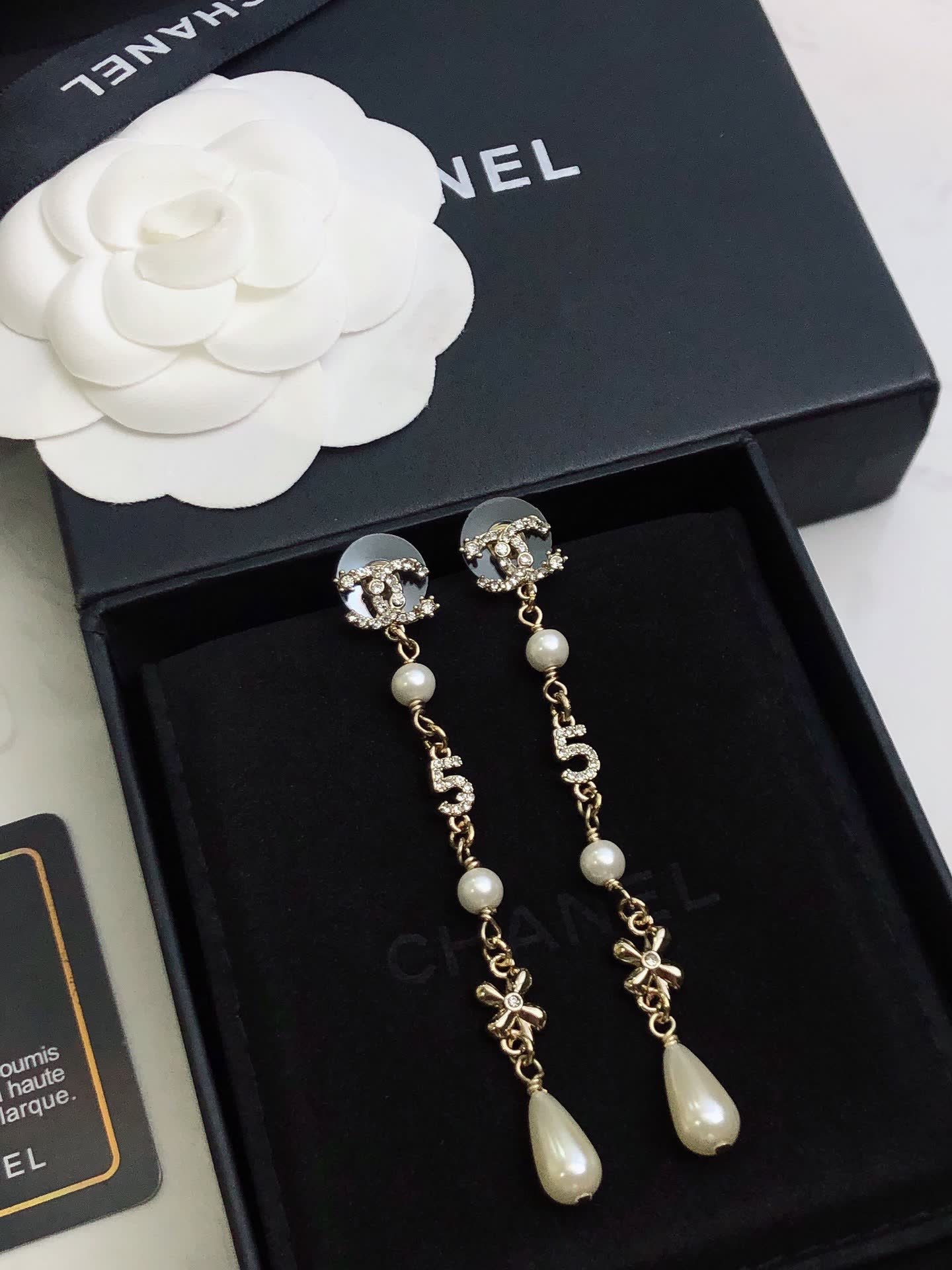 Chanel CC Logo Pearl Drop Earrings