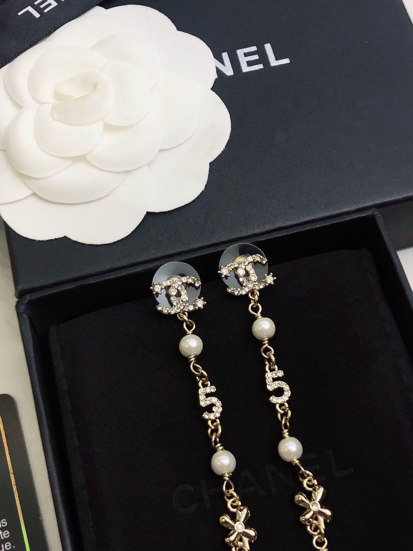 Chanel CC Logo Pearl Drop Earrings