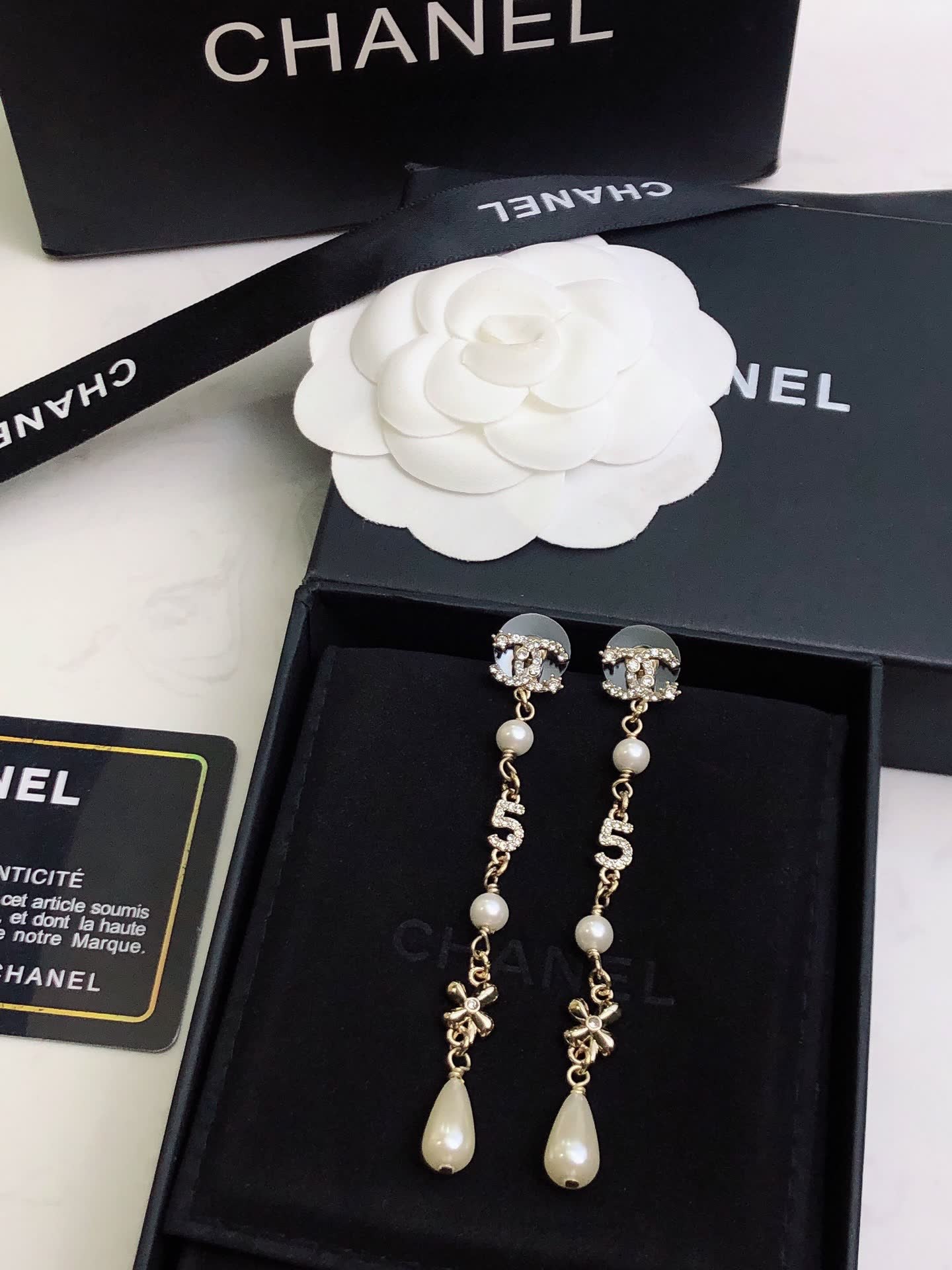 Chanel CC Logo Pearl Drop Earrings