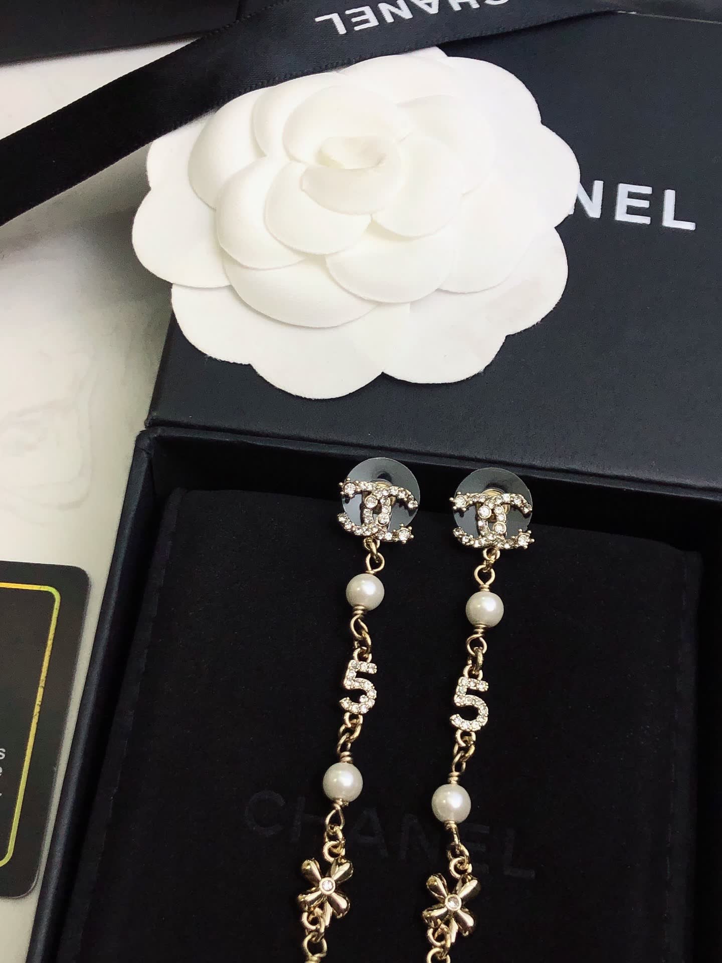 Chanel CC Logo Pearl Drop Earrings