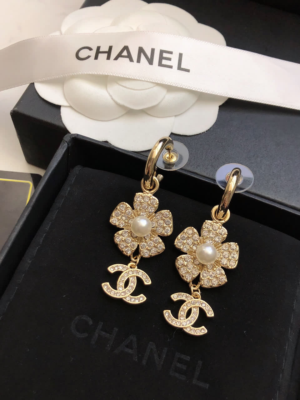 Chanel Gold-tone Crystal and Pearl Earrings