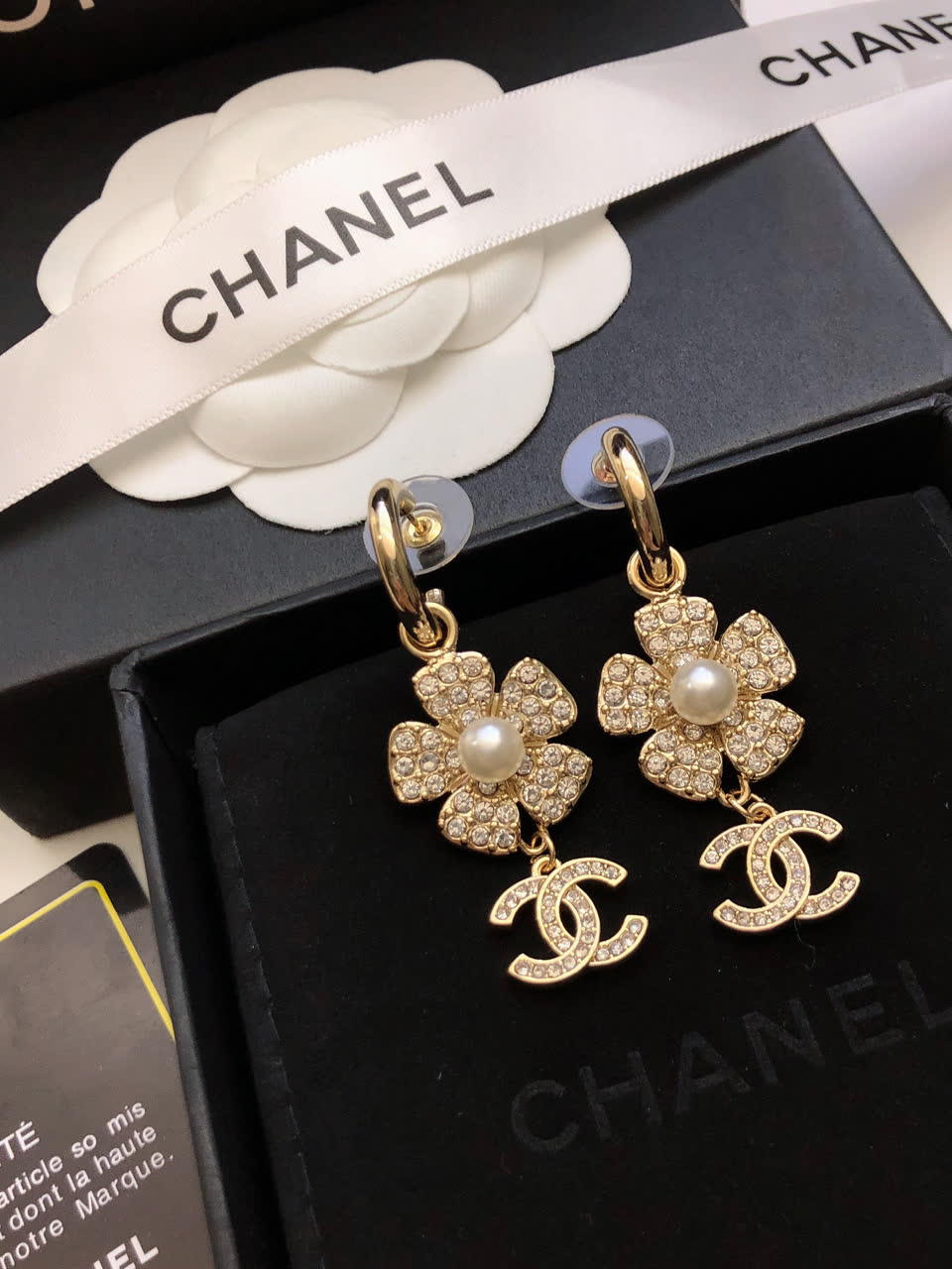 Chanel Gold-tone Crystal and Pearl Earrings