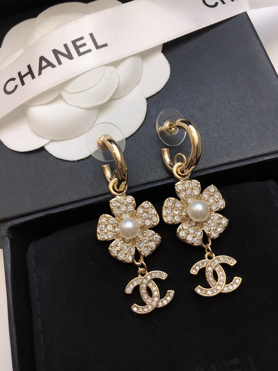 Chanel Gold-tone Crystal and Pearl Earrings
