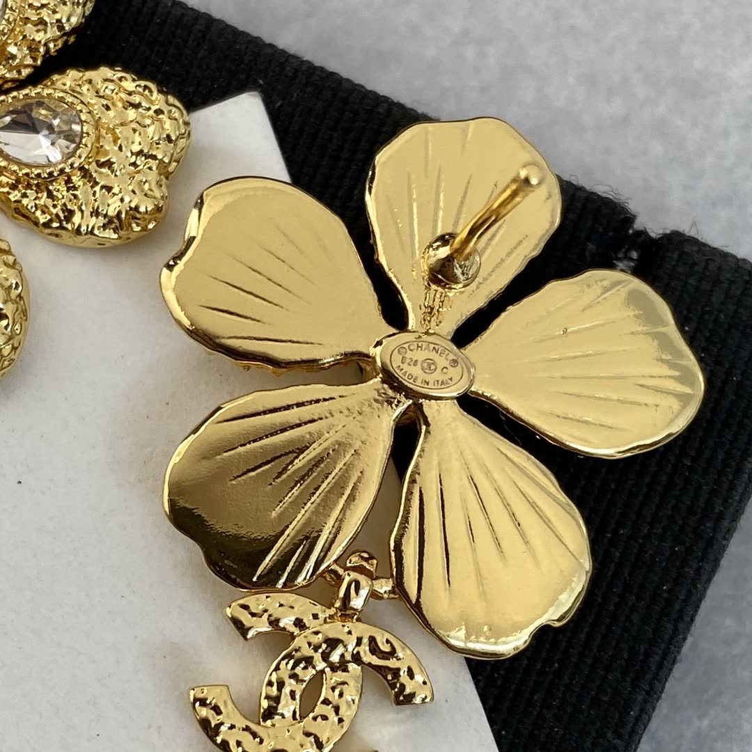 Chanel Gold-tone Crystal Flower Earrings