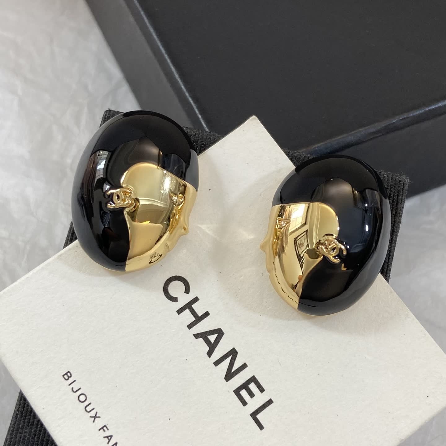 Chanel Black and Gold Earrings