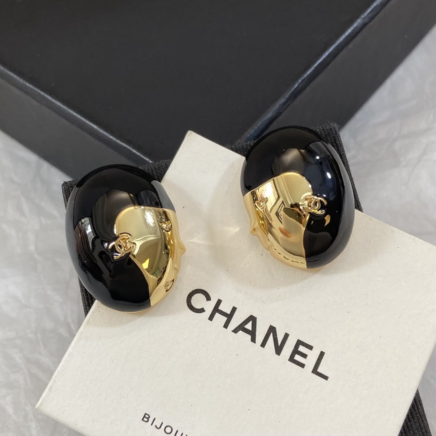 Chanel Black and Gold Earrings
