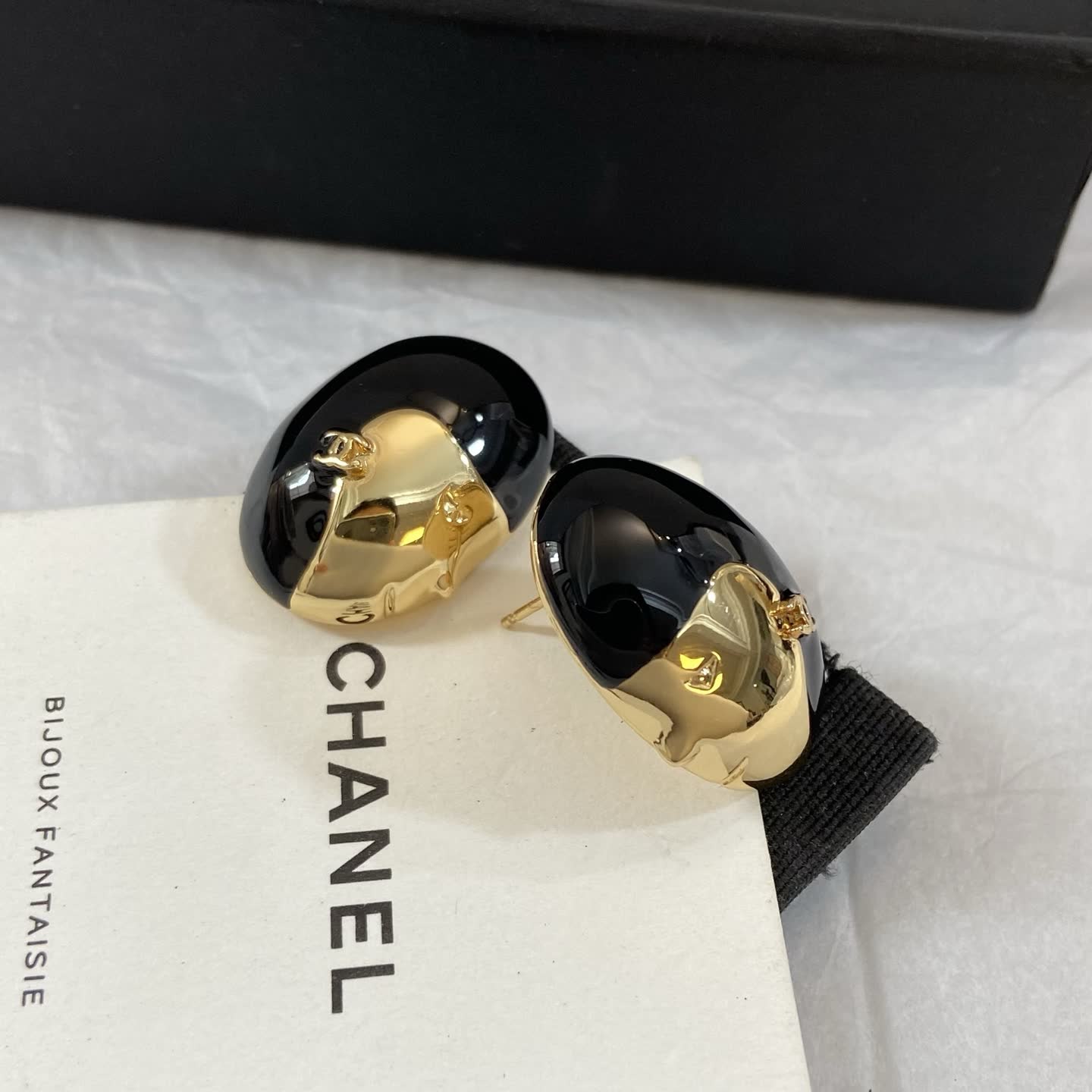 Chanel Black and Gold Earrings