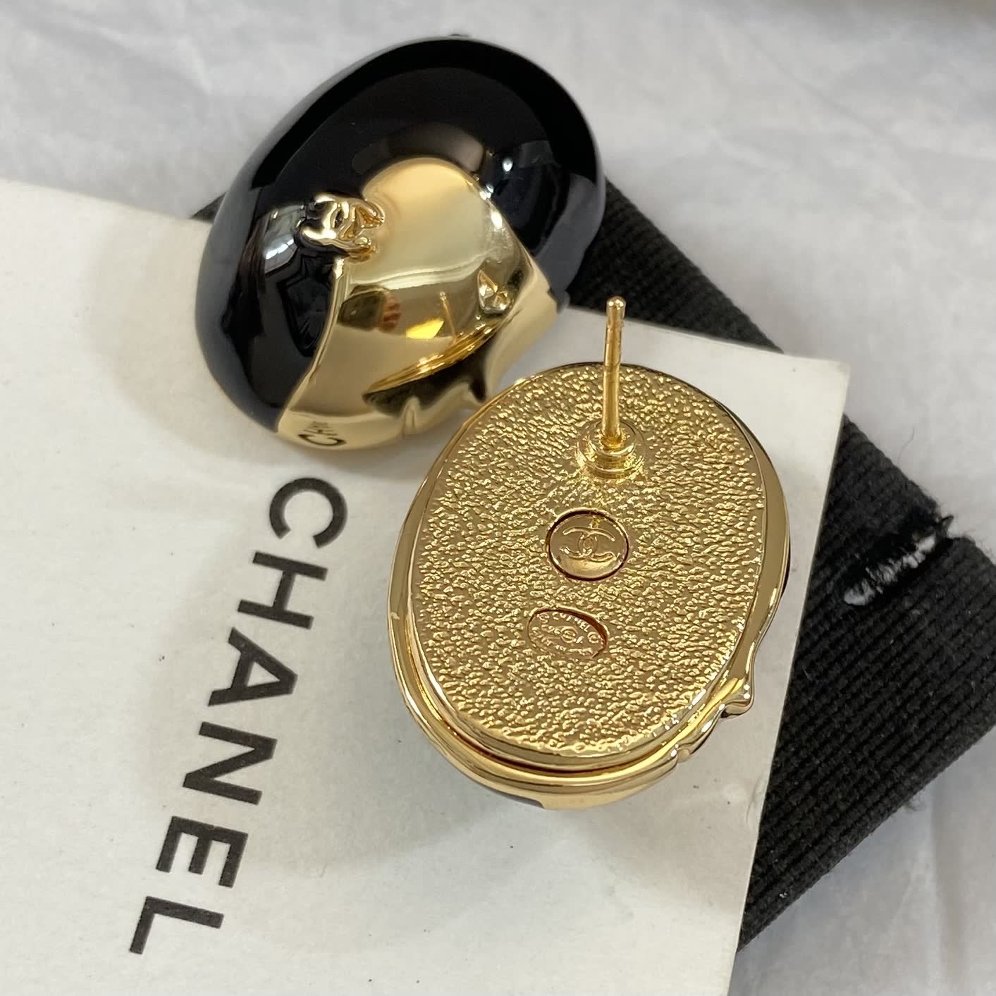 Chanel Black and Gold Earrings