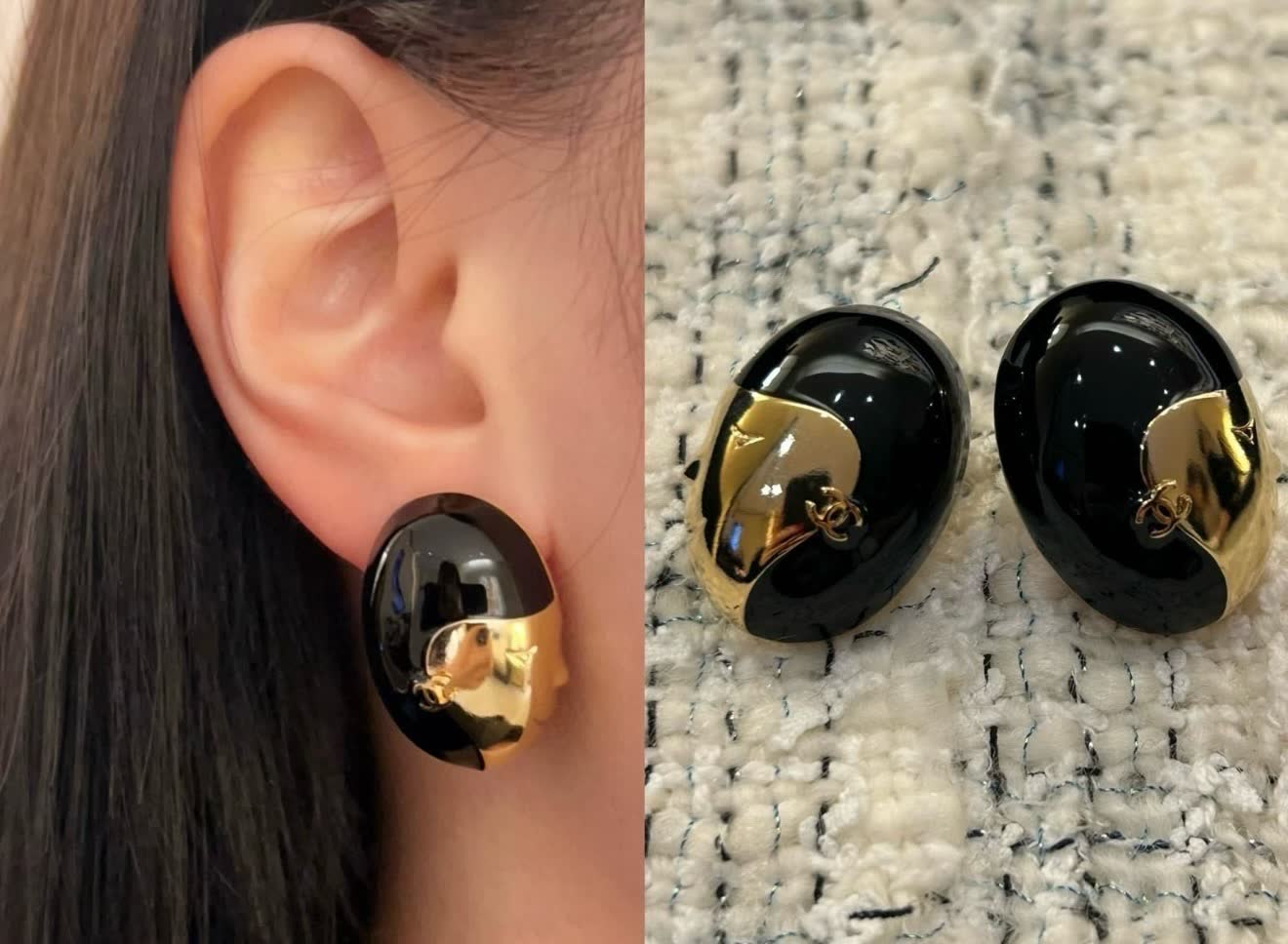 Chanel Black and Gold Earrings