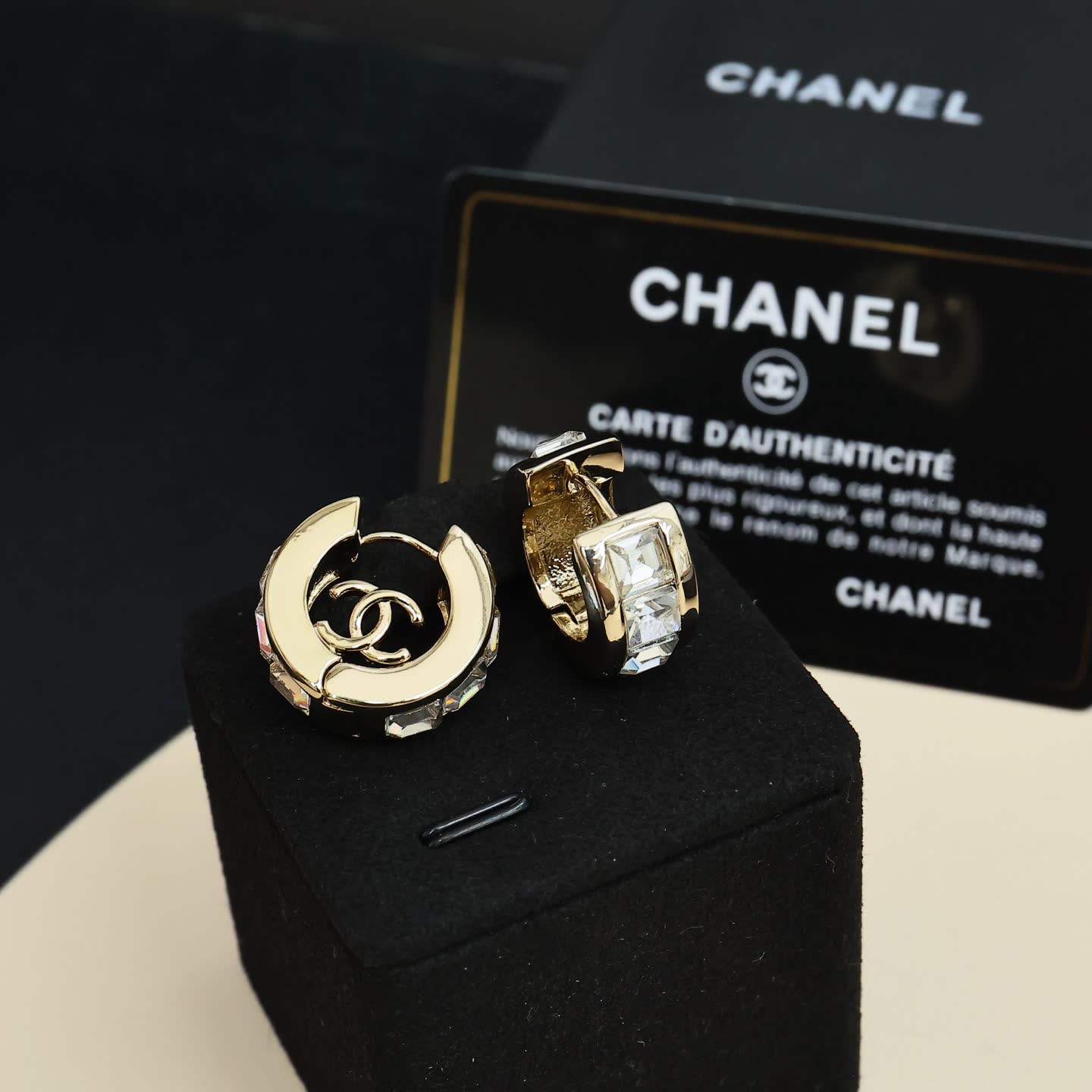 Chanel CC Logo Crystal Hoop Earrings Chanel CC Logo Crystal Hoop Earrings