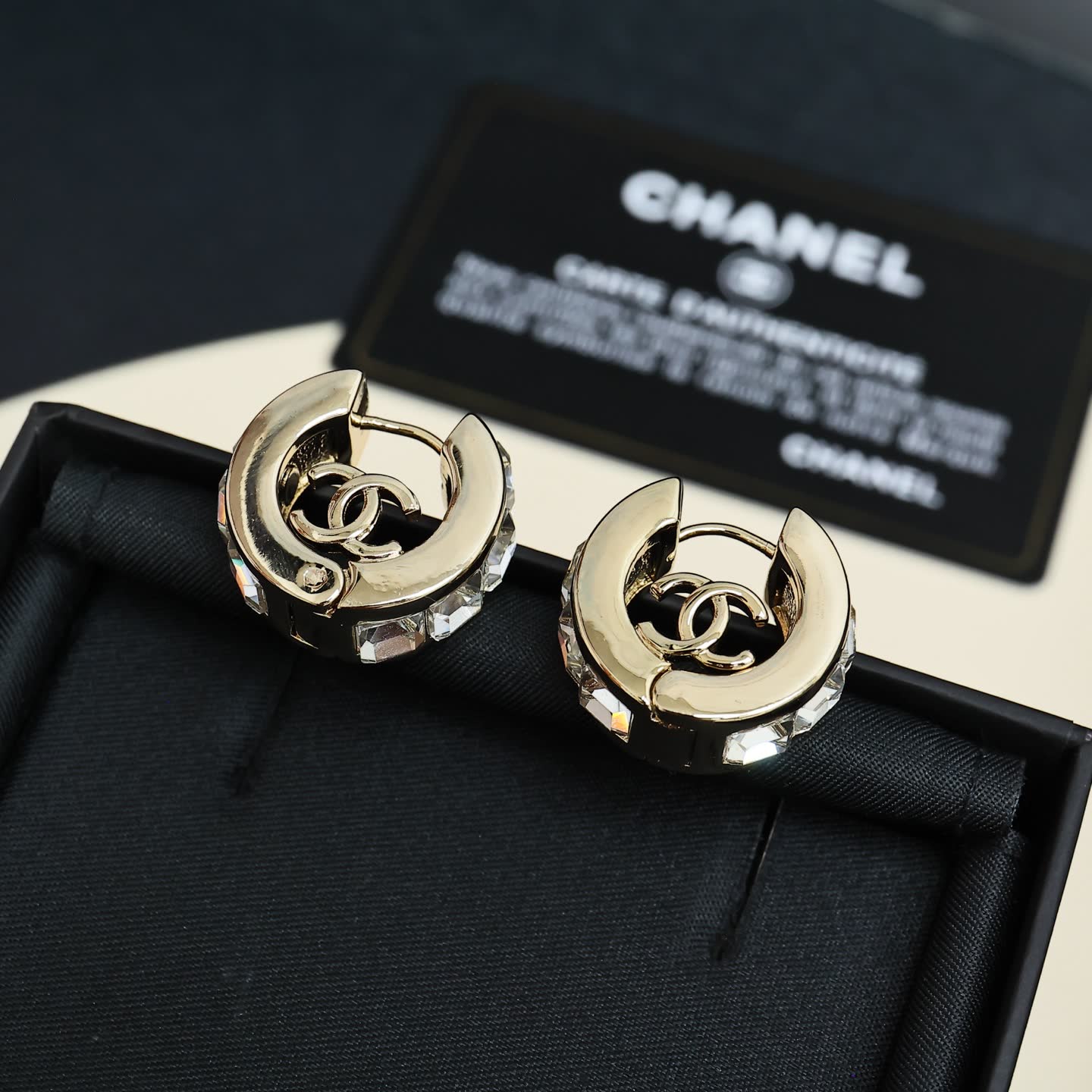Chanel CC Logo Crystal Hoop Earrings