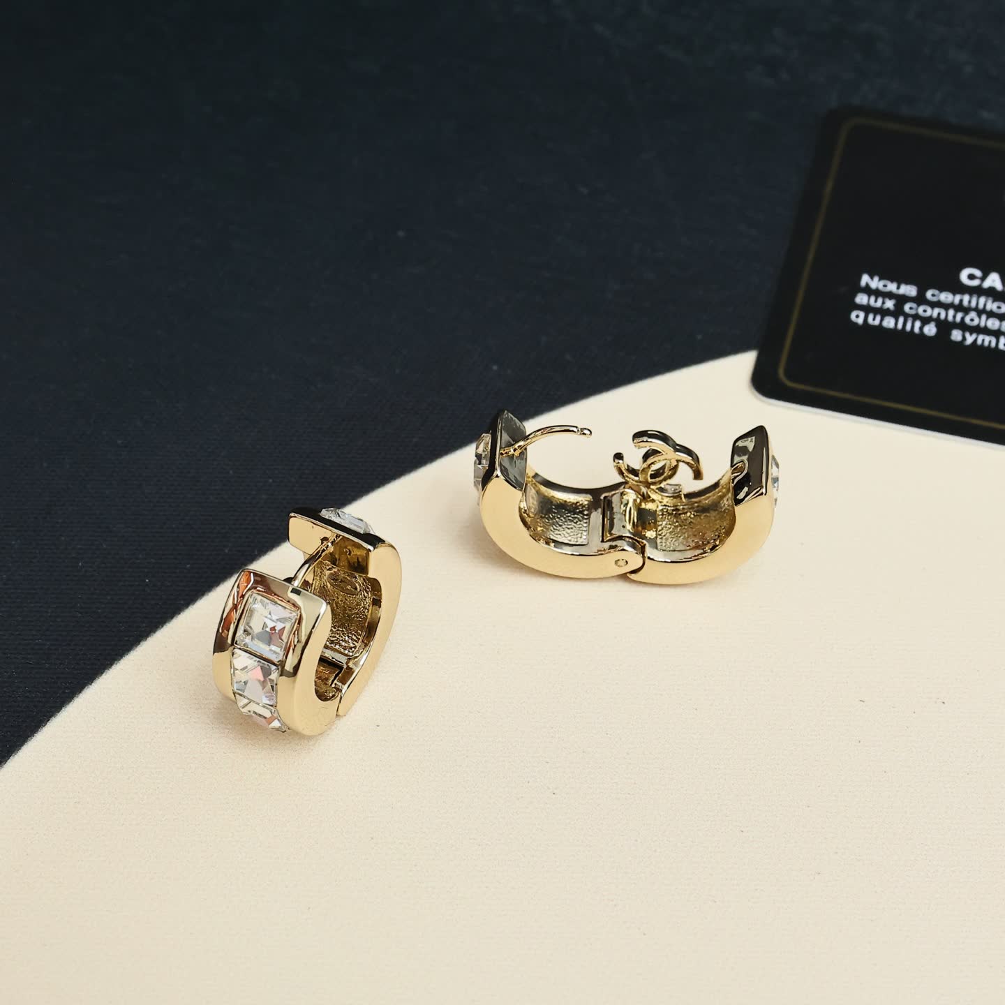 Chanel CC Logo Crystal Hoop Earrings