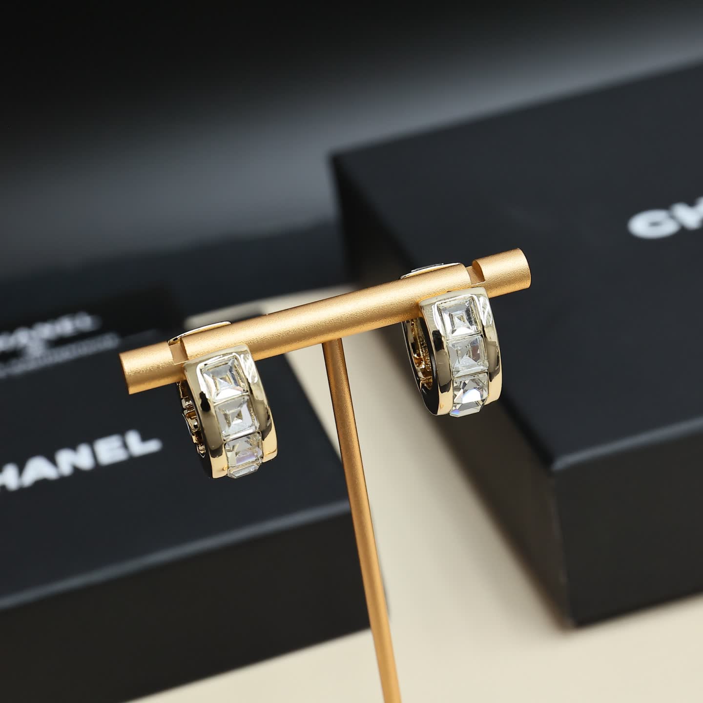 Chanel CC Logo Crystal Hoop Earrings