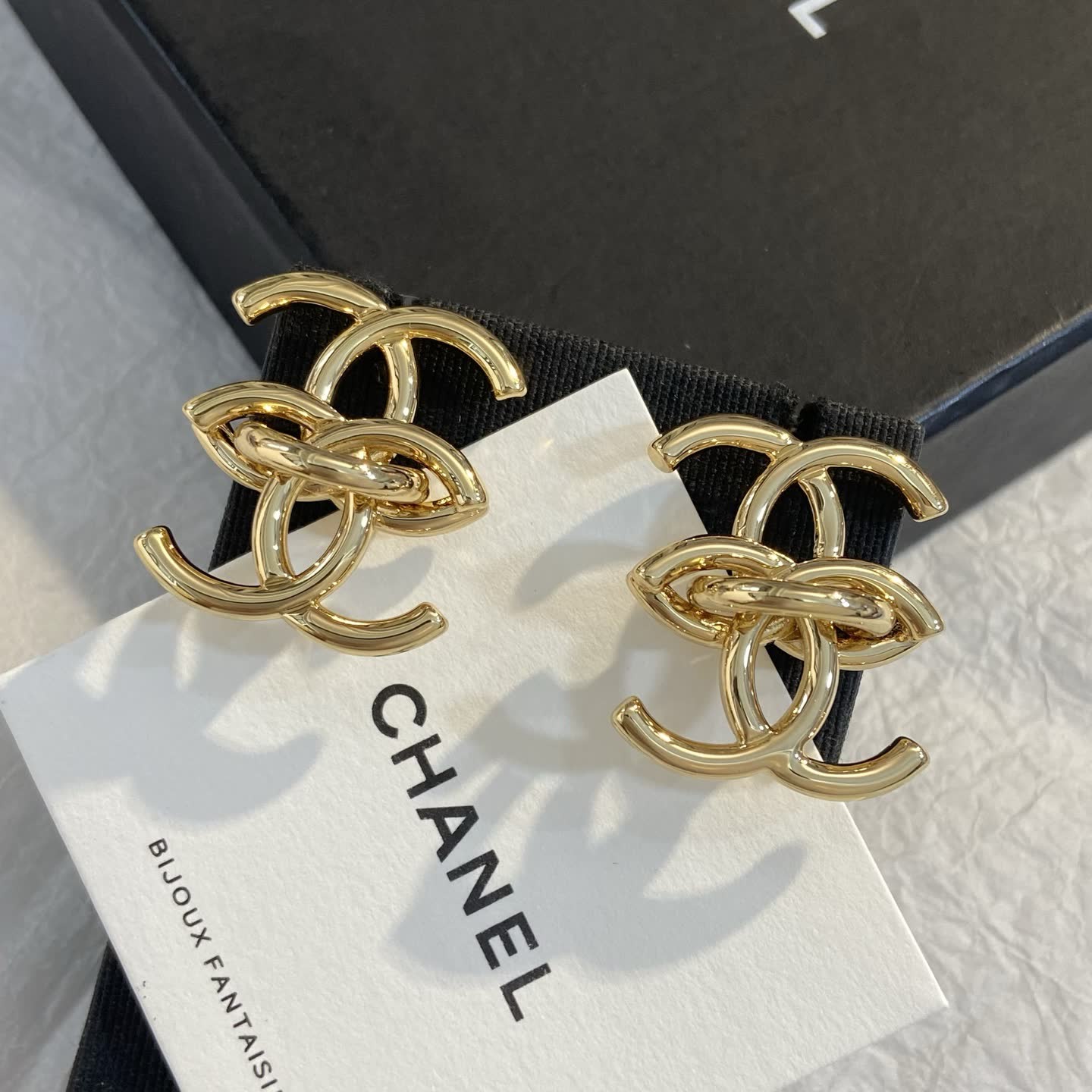Chanel CC Logo Gold Tone Stud Earrings