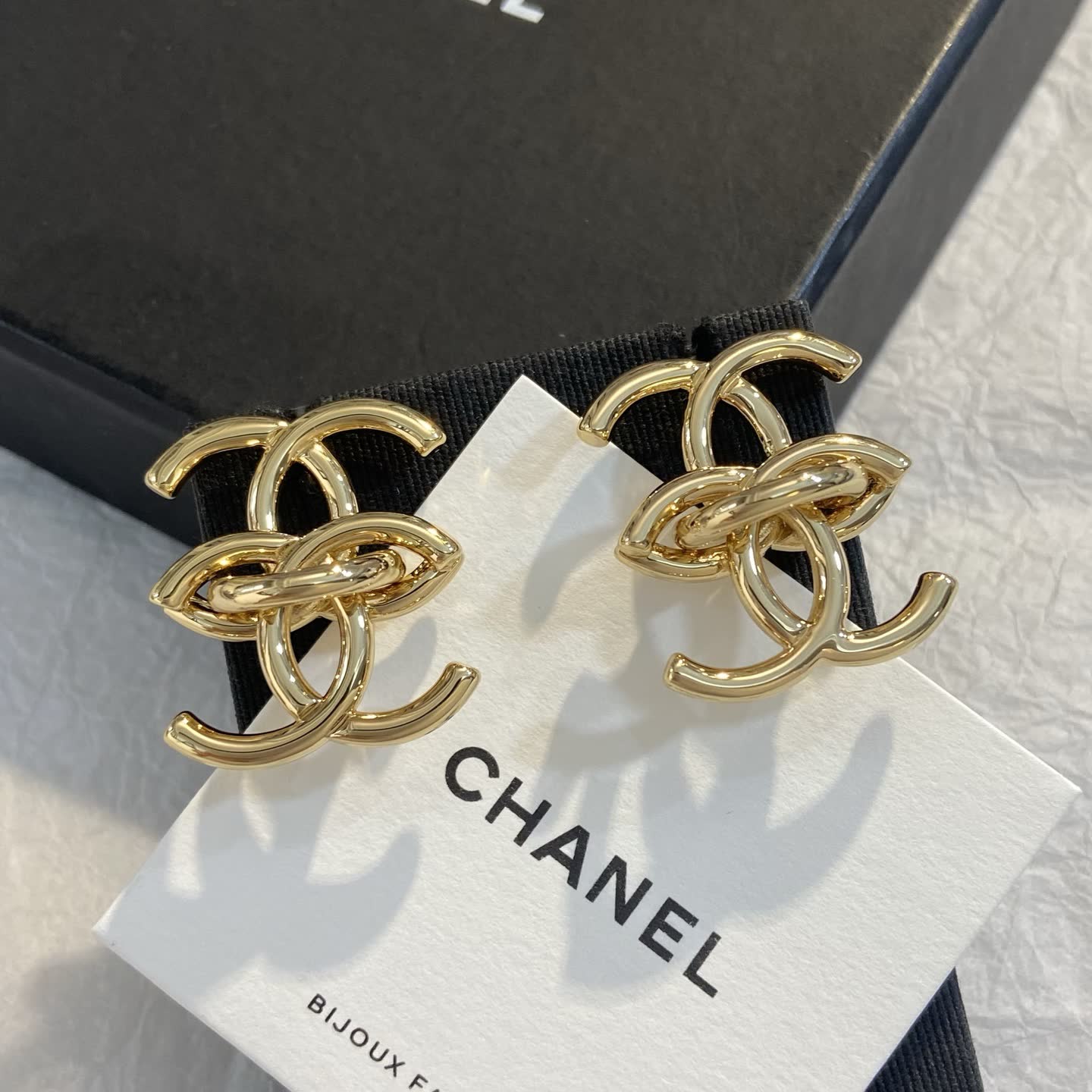 Chanel CC Logo Gold Tone Stud Earrings