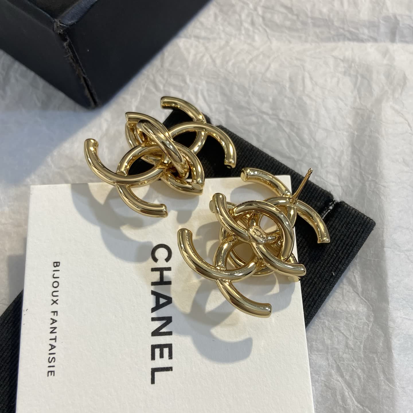 Chanel CC Logo Gold Tone Stud Earrings