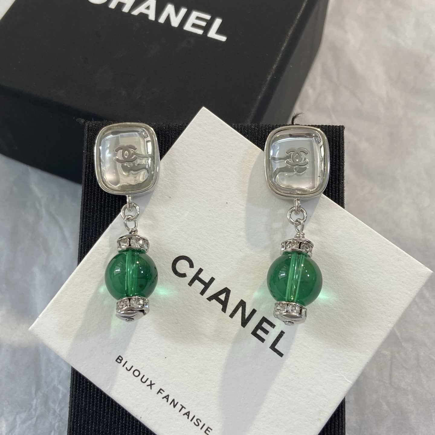 Chanel Green Crystal Earrings Chanel Green Crystal Earrings