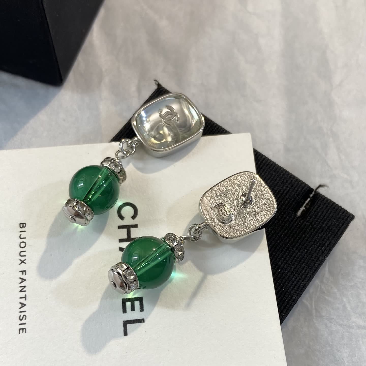 Chanel Green Crystal Earrings