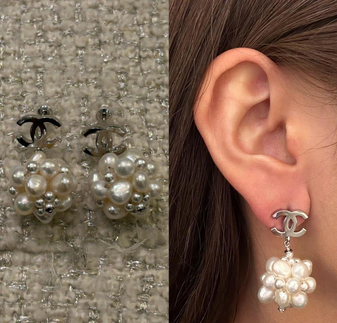 Chanel CC Pearl Earrings