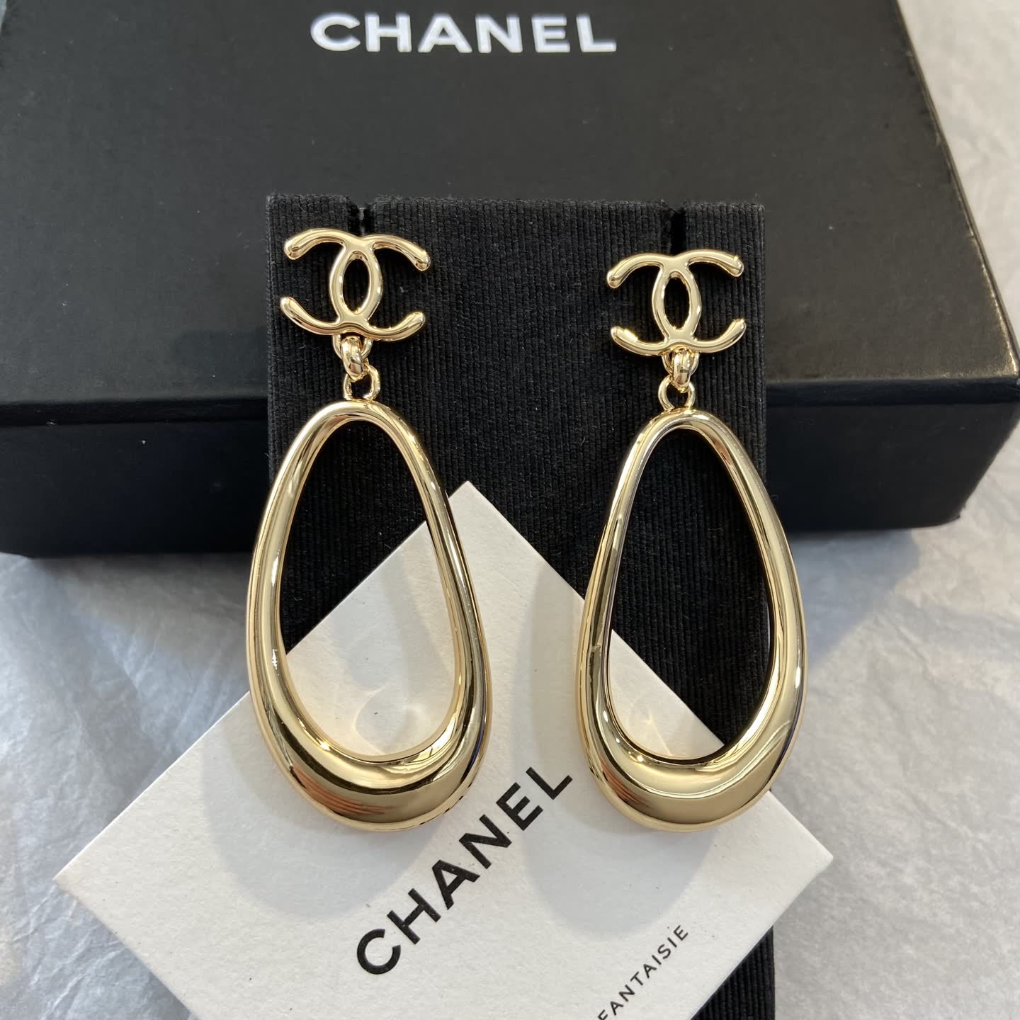 Chanel CC Logo Teardrop Earrings