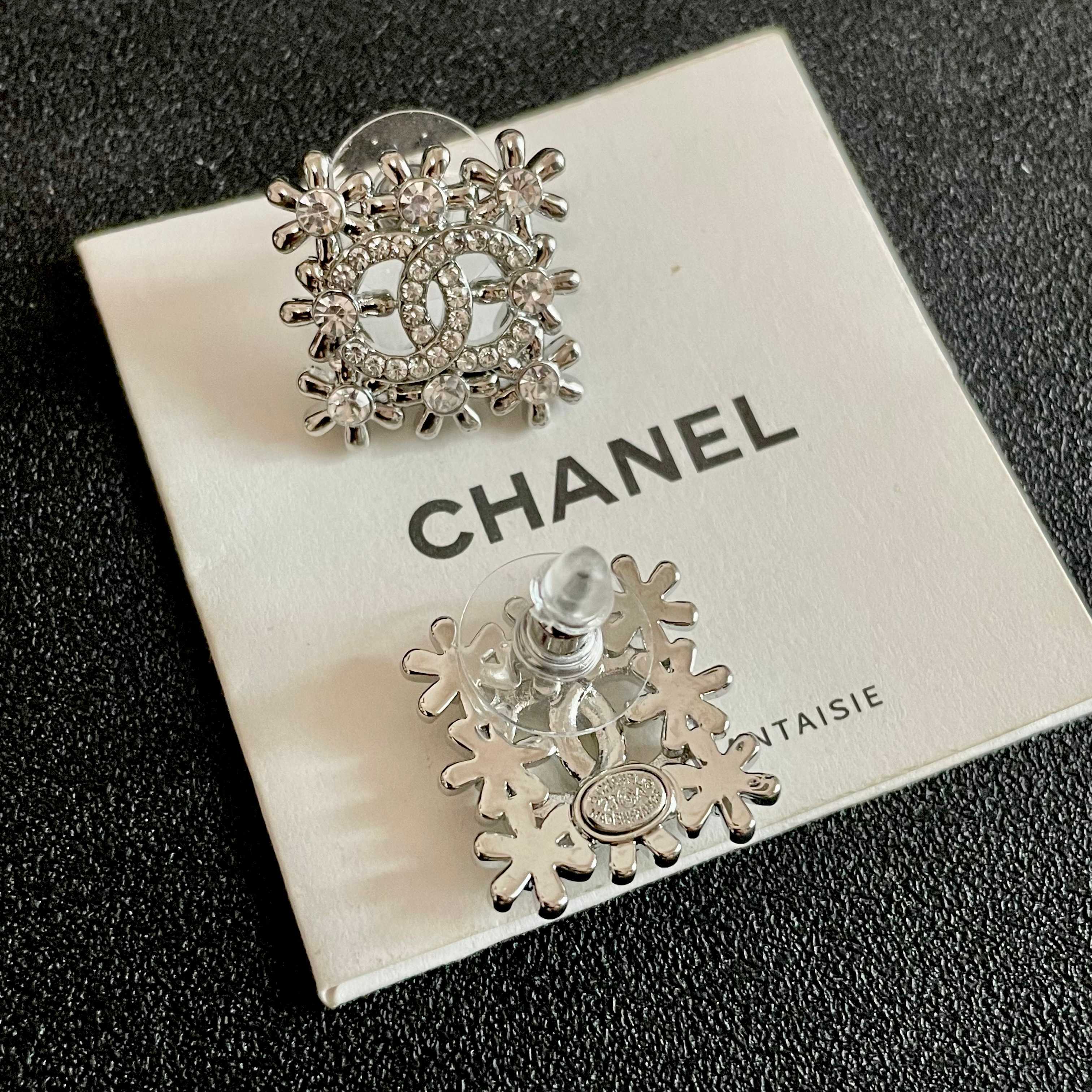 Chanel CC Logo Snowflake Stud Earrings