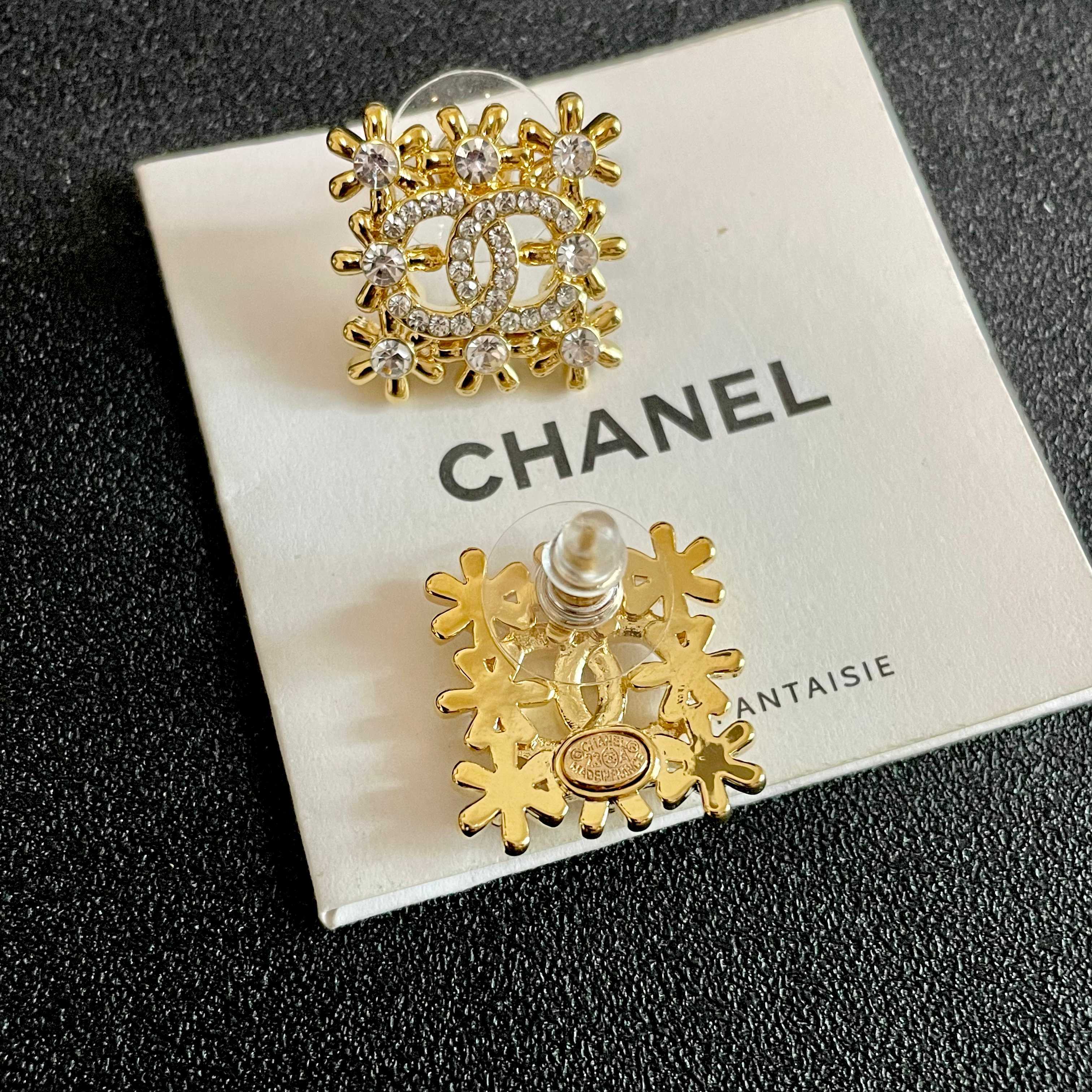 Chanel CC Logo Snowflake Earrings